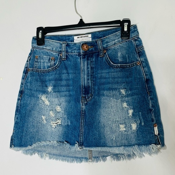 ONE x One Teaspoon Size 27 2020 Mini Skirt High Waist Short Distressed Denim - Picture 1 of 5